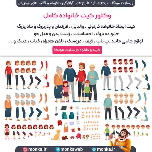 وکتور کیت شخصیت خانواده کارتونی با فرمت EPS