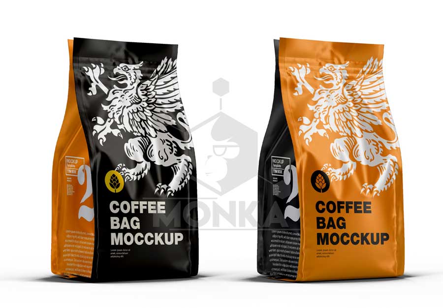 موکاپ پاکت قهوه متالیک | Metallic coffee bag mockup