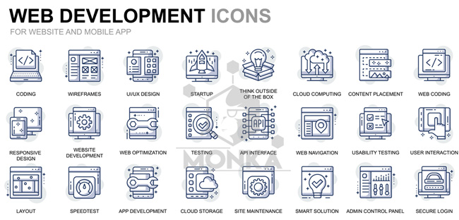 Simple set web disign and development line icons