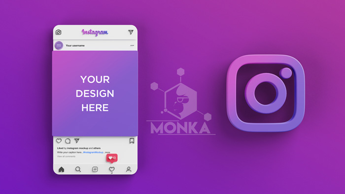 Instagram interface for social media post mockup 3d render