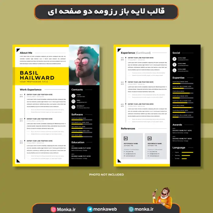 تمپلیت لایه باز رزومه دوصفحه ای با فرمت EPS