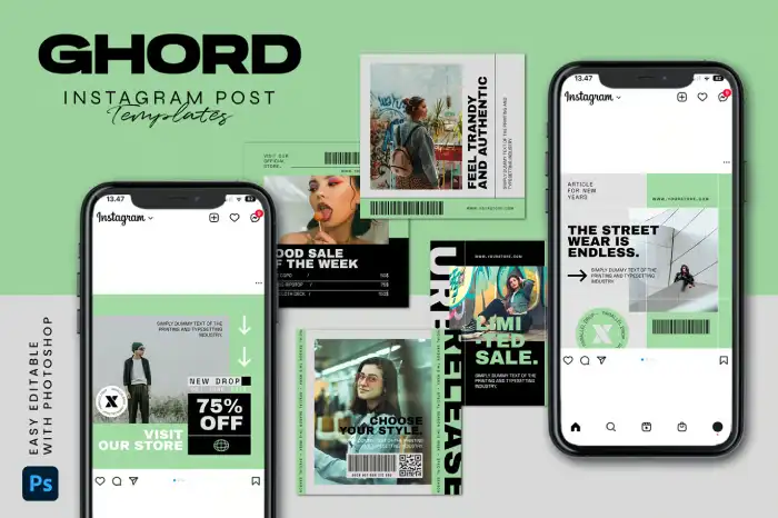 دانلود مجموعه قالب آماده کاور پست اینستاگرام فشن خیابانی GHORD